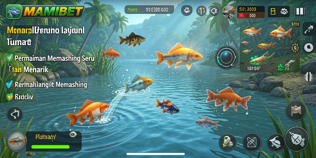Tampilan antarmuka MAMIBET saat memancing di danau.