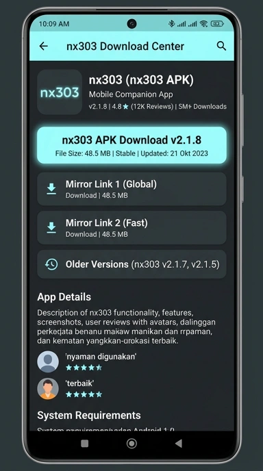 Tampilan halaman APK nx303