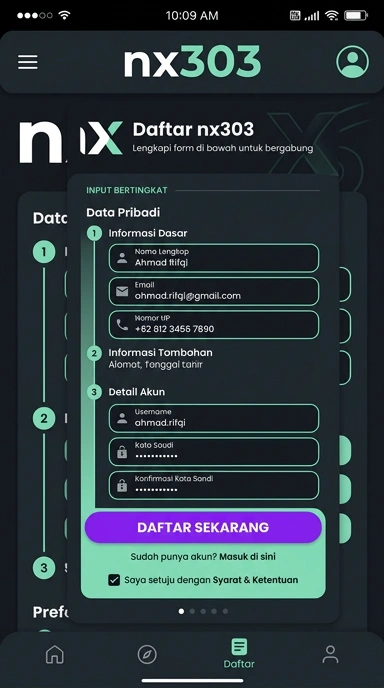 Tampilan halaman daftar nx303